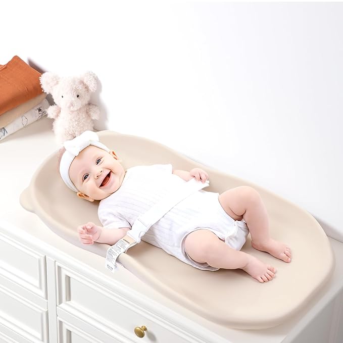 Waterproof Baby Diaper Changing Pad EVA Foam Wipeable Teddy Bear, Non-Slip Base Changer Pads Portable with Adjustable Safety Belt, Easy to Clean Change Mat Fits All Changing Station Table Dresser Bed