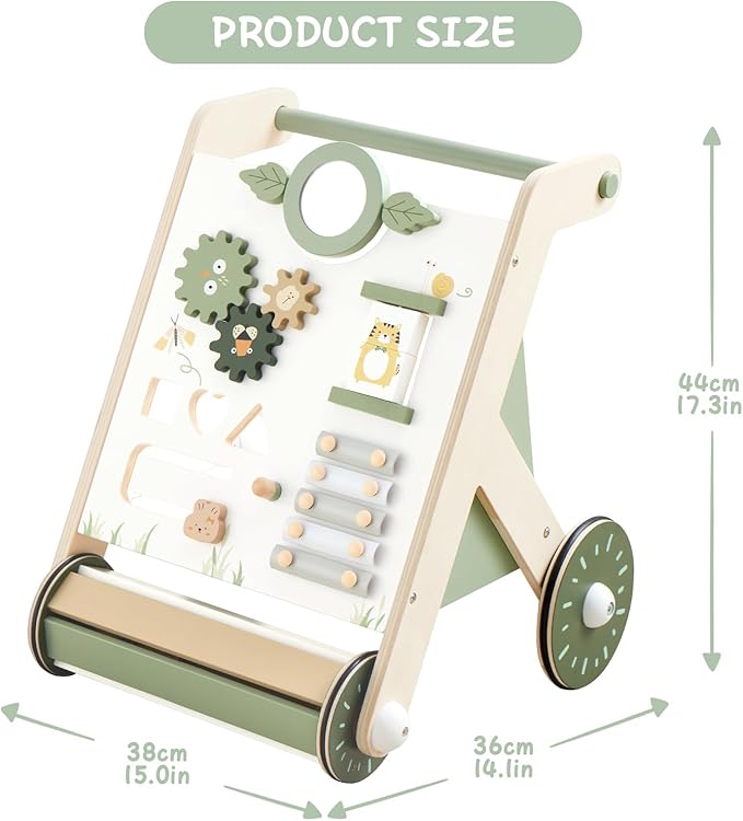 Beright Wooden Baby Walker with Roller Upgraded, Push and Pull Learning Activity Walker, Multi-Functional Kidsâ Activity Toys, Develops Motor Skills & Stimulates Creativity, Green