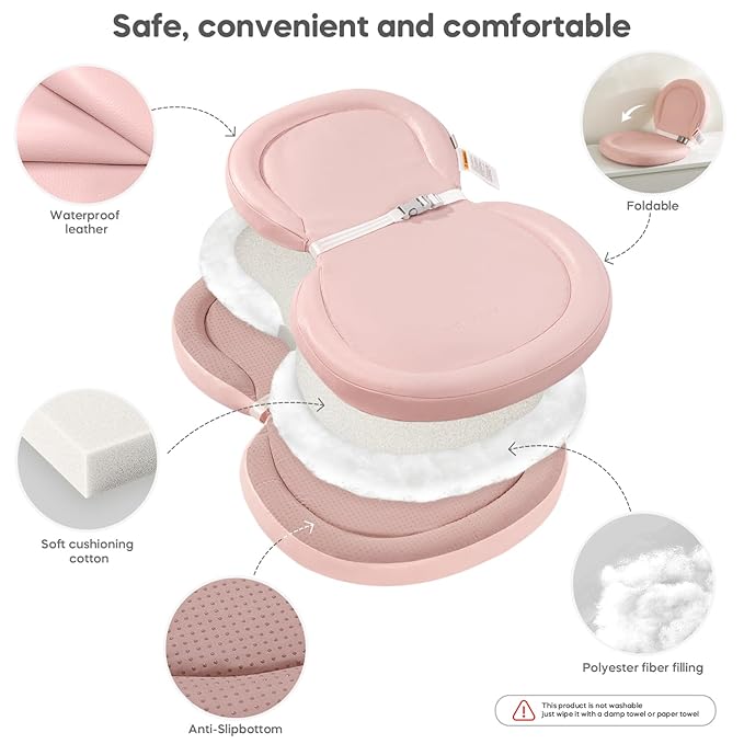Mamatepe Baby Changing Pad, Soft, Foldable Leather Diaper Changing Pad, Contoured Changing Table Pads for Dresser, Waterproof & Non-Slip Wipeable, 30"X19", Pink