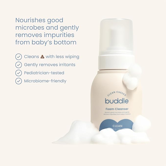 Clean Cheeks Foam Cleanser No-Rinse Baby Cleansing for Sensitive Skin, Paraben & Fragrance-Free, Pediatrician & Dermatologist Tested, 6.7oz