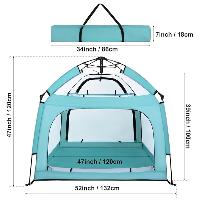 Portable Baby Playpen with Canopy, Infant Play Yard, Beach Tent, Mosquito Net for Indoor and Outdoor (Green)