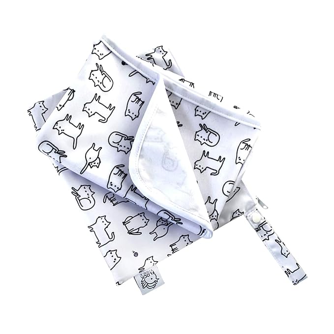 Flock Three Waterproof Baby Diaper Changing Pad with Storage Bag (28.7" X 19.7") Washable Wipeable Reusable Leak Proof Diaper Travel Mat Station Changing Mattress Liner Cribs Bed Cover, Cats