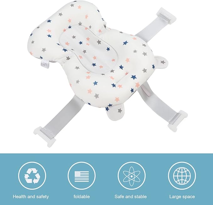 Baby Bath Pad Baby Bath Seat, Baby Bath Cushion Pad Newborn Bathtub Mat, Infant Bath Supporter Net Baby Bathtub Pillow, Bathing Tub Seat, Gifts (White Stars)
