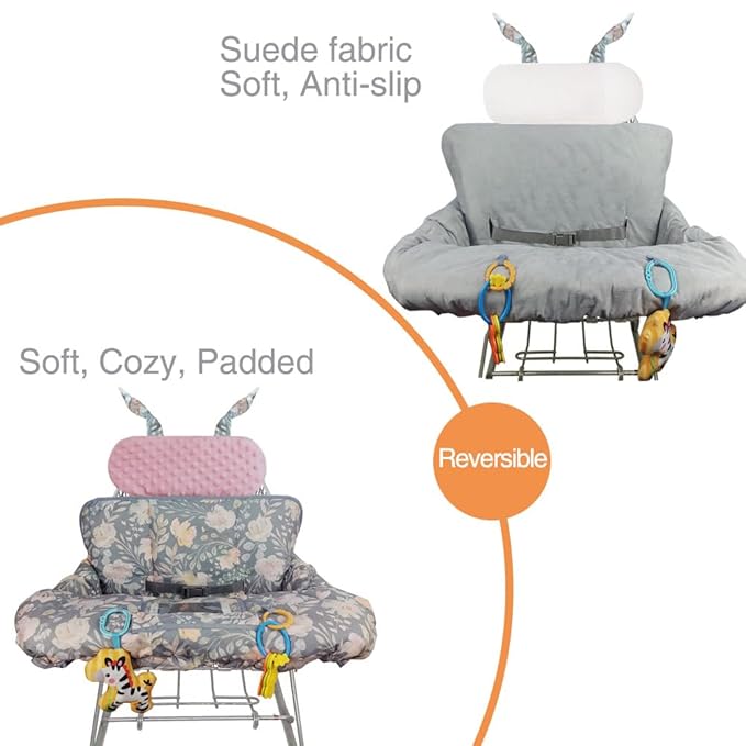 ICOPUCA Shopping Cart Cover for Baby, 2 in 1 cart Cover for Babies N high Chair Cover, Padded Grocery cart seat Cover for Baby Girl boy, with Extra Detachable Cushion, Universal fit; Patent Design