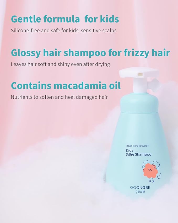 Korean Kids Silicone-Free Silky Shampoo & Conditioner for Weak Frizzy Hair - Glossy Shine & Tangle Prevention - Low pH - Allergen-Free, 10.1oz & 6.76oz