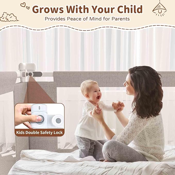 3-Piece Twin Size Bed Rail for Toddlers - Height Adjustable Baby Bed Rail Guard with Headboard Rod,Safety Bed Rails for Twin Size Bed with Child Lock(39x74.8x74.8 Inch)