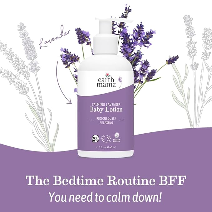 Earth Mama Calming Lavender Baby Lotion for Dry Skin, Calendula Cream for Newborn Skin Care, Organic Moisturizer for Children with Aloe Juice, Rooibos, & Shea Butter, Lavender Lotion, 8 Fl Oz