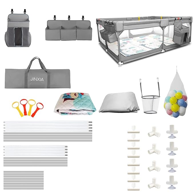 Baby Playpen with Mat 79"*70", Extra Large Playpen for Babies and Toddlers with Storage Bag, BPA-Free, Non-Toxic, Safe No Gaps Playards for Babies, Sturdy Safety Play Yard for Indoor Outdoor Fun, Grey