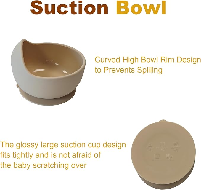 24 PCS Silicone Baby Feeding Set, Baby Led Weaning Supplies Includes Suction Bowls and Divided Plates, Adjustable Silicone Bib, Spoons&forks, Training cup with straw (Green+Blue+Beige)