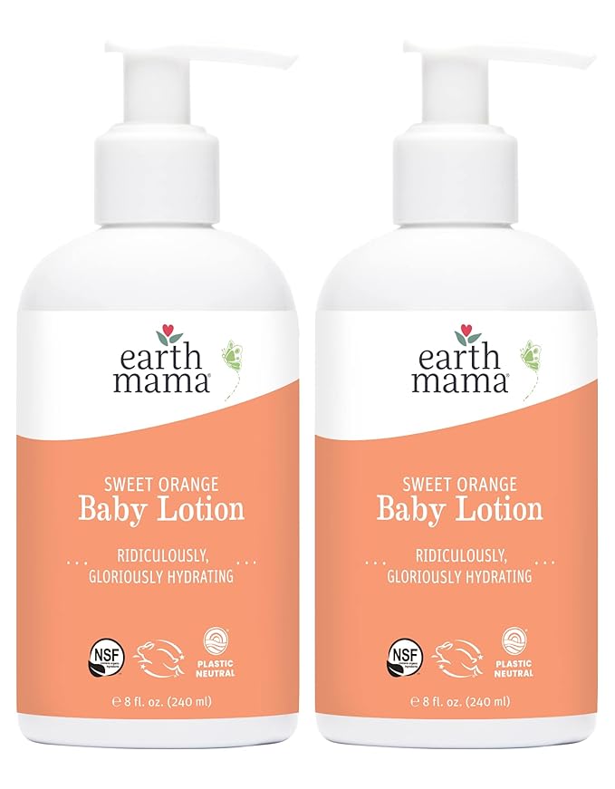 Earth Mama Sweet Orange Baby Lotion | Moisturizing Body Lotion for Dry Skin, Newborn Baby Lotion Sensitive Skin Care, Face Lotion for Babies & Kids with Shea Butter, Calendula & Aloe, 8 Fl Oz (2-Pack)