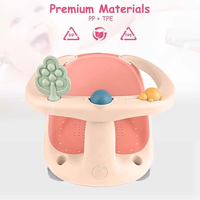 Baby Bath Seat for Babies 6 Months & Up - Bathtub Seats for Babies Sitting Up with Rinse Cup, Non-Slip, Comfortable, Infant Bath Essentials, Pink