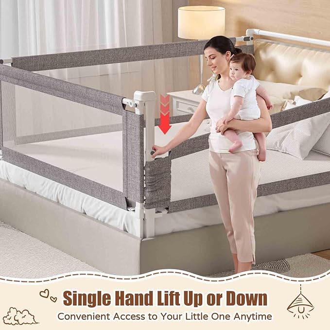 3-Piece Twin Size Bed Rail for Toddlers - Height Adjustable Baby Bed Rail Guard with Headboard Rod,Safety Bed Rails for Twin Size Bed with Child Lock(39x74.8x74.8 Inch)