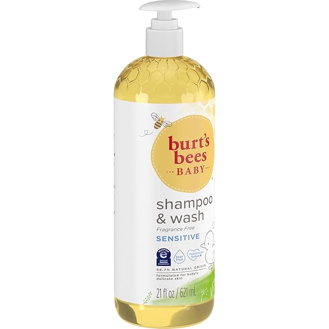 Burt's Bees Baby Sensitive Shampoo and Wash, Fragrance Free, Tear Free, Pediatrician Tested, 98.7% Natural Origin, 21 Fluid Ounces