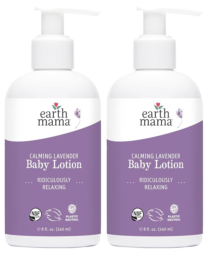 Earth Mama Calming Lavender Baby Lotion for Dry Skin, Calendula Cream for Newborn Skin Care, Organic Moisturizer for Children, Aloe Juice, Rooibos, & Shea Butter, Lavender Lotion, 8 Fl Oz (2Pk)