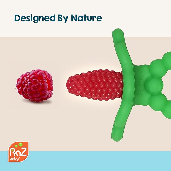 RaZbaby RaZberry Plus Baby Teether – Easy-to-Hold Toy for Front & Back Teething Relief, BerryBumps Texture for Sensory Development, Soothes Sore Gums, BPA-Free, Great Gift for Babies 3M+ – Red