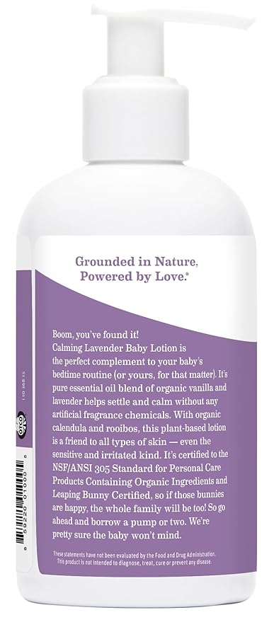 Earth Mama Calming Lavender Baby Lotion for Dry Skin, Calendula Cream for Newborn Skin Care, Organic Moisturizer for Children, Aloe Juice, Rooibos, & Shea Butter, Lavender Lotion, 8 Fl Oz (2Pk)