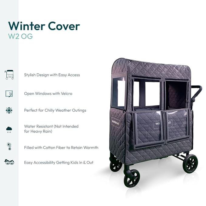 WONDERFOLD Cold Weather Shield Stroller Cover for Winter Made of Premium Breathable Cationic Fabric Filled with Cotton for Warmth, Hook-and-Loop Window Openings (Fits Only W2 OG)