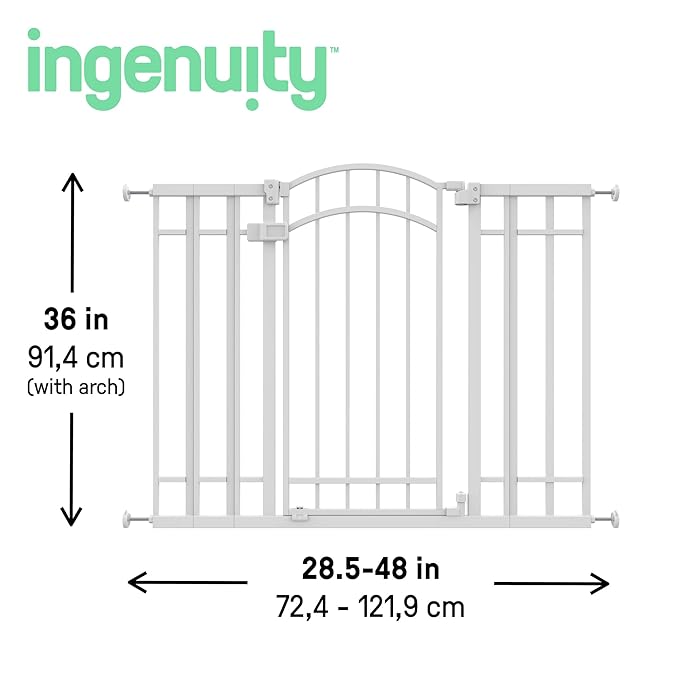 Ingenuity Decorative Extra Tall Baby Gate & Dog Gate, 28.5"-48" Wide, 36" Tall, Hardware or Pressure Mounted, Install on Top or Bottom of Stairs, Banister, or Doorway - White