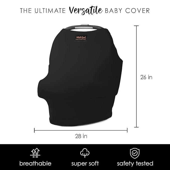 Milk Snob Original 5-in-1 Luxe Nursing Cover in Black - Added Privacy Breastfeeding Cover, Car Seat Cover for Carrier, Stroller, High Chair, Shopping Cart, Lounger Canopy, Newborn Essentials