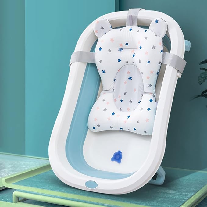 Baby Bath Pad Baby Bath Seat, Baby Bath Cushion Pad Newborn Bathtub Mat, Infant Bath Supporter Net Baby Bathtub Pillow, Bathing Tub Seat, Gifts (White Stars)