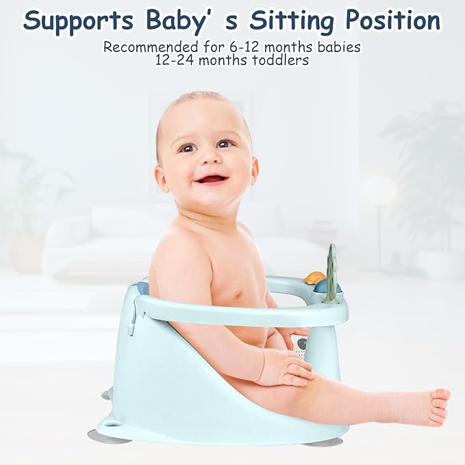 Baby Bath Seat for Babies 6 Months & Up - Bathtub Seats for Babies Sitting Up with Rinse Cup, Non-Slip, Comfortable, Infant Bath Essentials, Blue