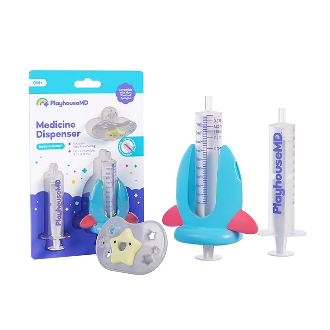 Medicine Buddy Medication Dispenser, Rocket - Liquid Syringe for Newborns, Infants, Babies & Toddlers - Baby Medicine Kit with Pacifier Attachment for Accurate Dosing