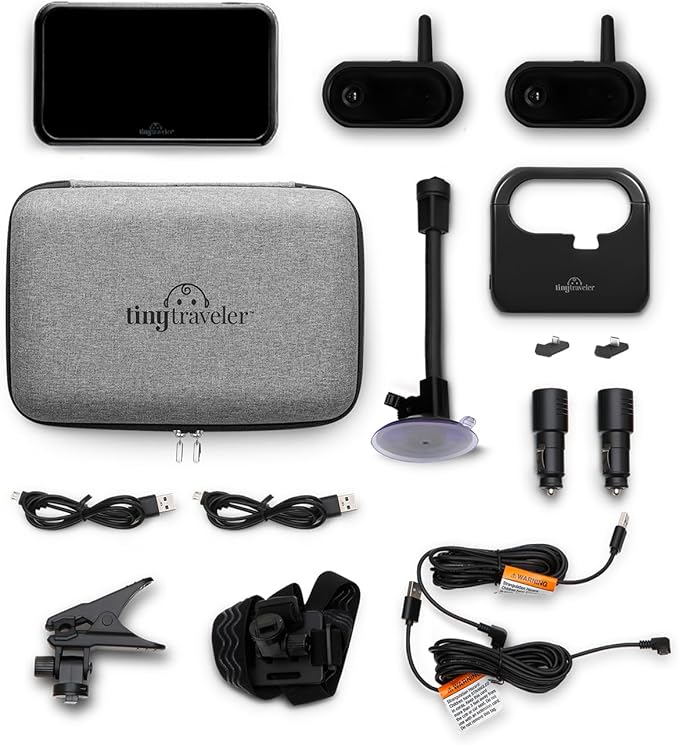 Tiny Traveler Ai Smart Wireless Baby Car Monitor with Add-On Camera, Travel Kit & Power Bank - AI-Powered Safety Alerts Detection, Virtual Fence, Long Range 1000ft Night Vision, 2-Way Talk - Black