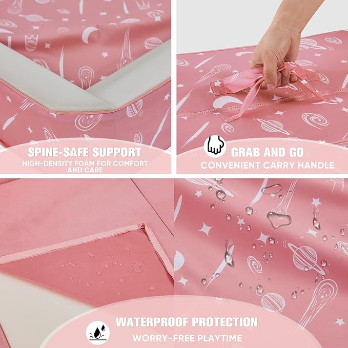 JOYWOO Toddler Floor Bed, Toddler Travel Bed, Foldable Portable Toddlers Beds for Home/Playing/Nap/Hotel, Kids Floor Crib with Washable Cloth Cover, Toddlers Cots for Kids Sleeping, Peach Pink