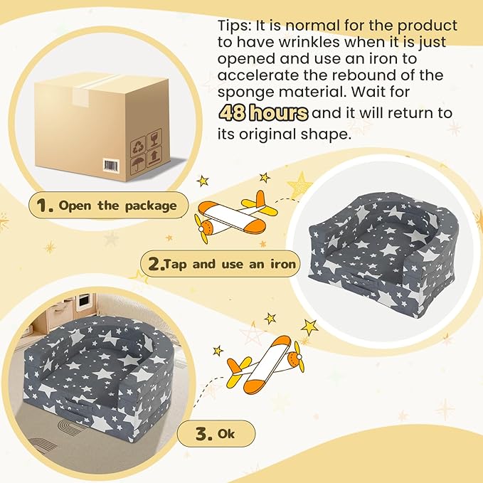 Travel Toddler Bed, 3-in-1 Portable Foldable Toddler Chair,Soft Foam Floor Bed Lounger with Washable Cover,Star