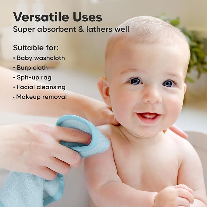 6-Pack Soft Baby Washcloths, Viscose from Bamboo - Kids, Newborn Bath Towels, Infant Shower, Toddler Reusable Face Towel, Gentle on Skin, Face Wash Cloths for Babies, 10x10 (Candy Pop)