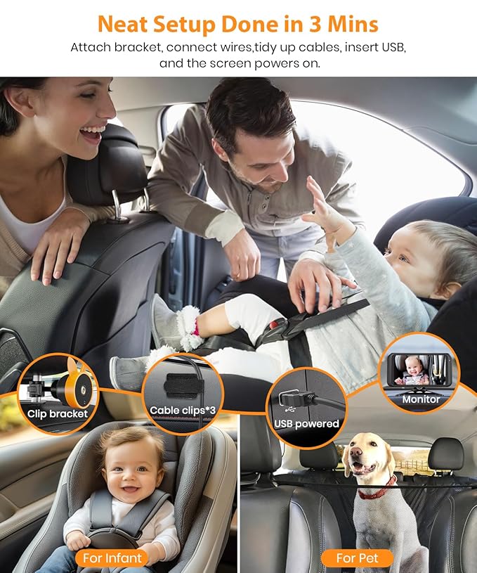 USB Baby Car Camera Plug-Play, 4.5" 1080P Easy Setup Backseat Camera with Flexible 360 Rotation, Clear Picture Rear Facing Car Seat Baby Monitor