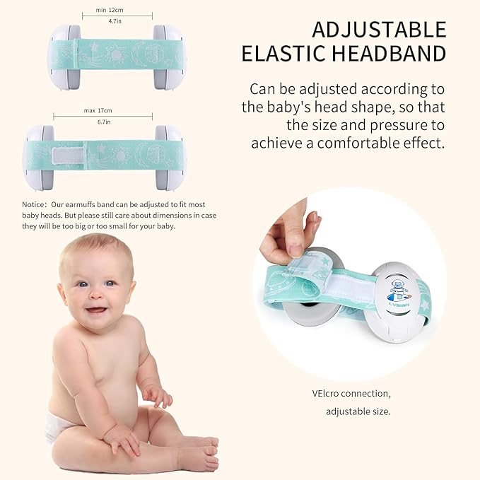 LYSIAN Baby Headphones Hearing Protection Ear Muffs for Infants 0-3 Years with Elastic Headband, Noise Cancelling Baby Earmuffs for Parade Fireworks, Festival, Sleep, Travel, Plane (White)