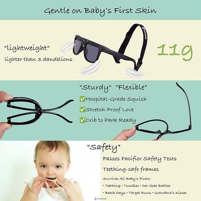 COCOSAND Flexible Polarized Baby Sunglasses with Strap UV Protection for Toddler Infant Girl Boy Age 0-24 Months