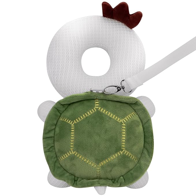 Bebamour Baby Walkers Head Protector Toddler Adjustable Baby Safety Pad Backpack Wear for Crawling with Safety Leash (White, Tortoise)