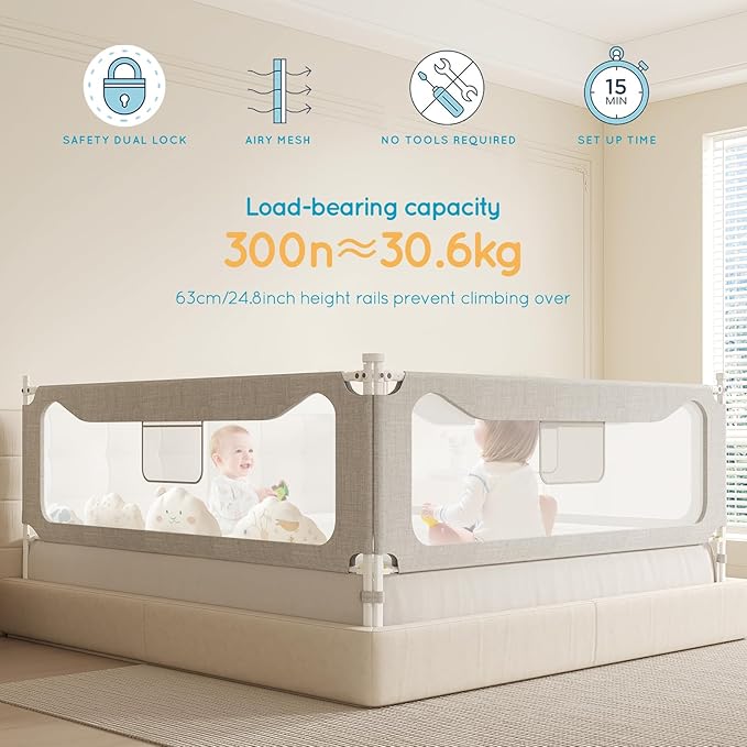 King Size Toddler Bed Rail: 3-Side Protection Bedrail for King Bed - Extral Tall Adjustable Child Safety Side Railing Guards for Infants Kids Child(78.7x78.7X 74.8')