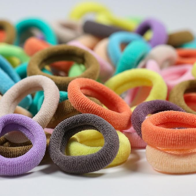 WillingTee 120 Pcs Baby Hair Ties, Cotton Toddler Hair Ties for Girls and Kids, Multicolor Small Seamless Hair Bands Elastic Ponytail Holders,Spring Color