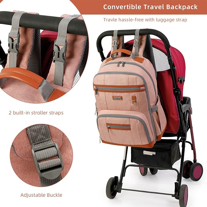 Diaper Bag Backpack, Large Baby Nappy Bags with Portable Changing Pad for Boys and GirlsMultifunction Travel Baby Bag for Moms Dads, Shower Gifts Waterproof and Stylish,Deep Powder