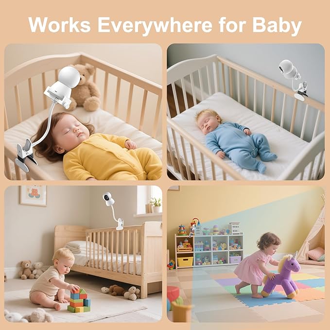 Upgraded Baby Monitor Mount - Universal Adjustable Baby Camera Clip Mount for Hello Baby, Nanit Pro, Infant Optics, VTech & Most Baby Monitors, Detachable Arm Monitor Holder Flex Stand for Crib