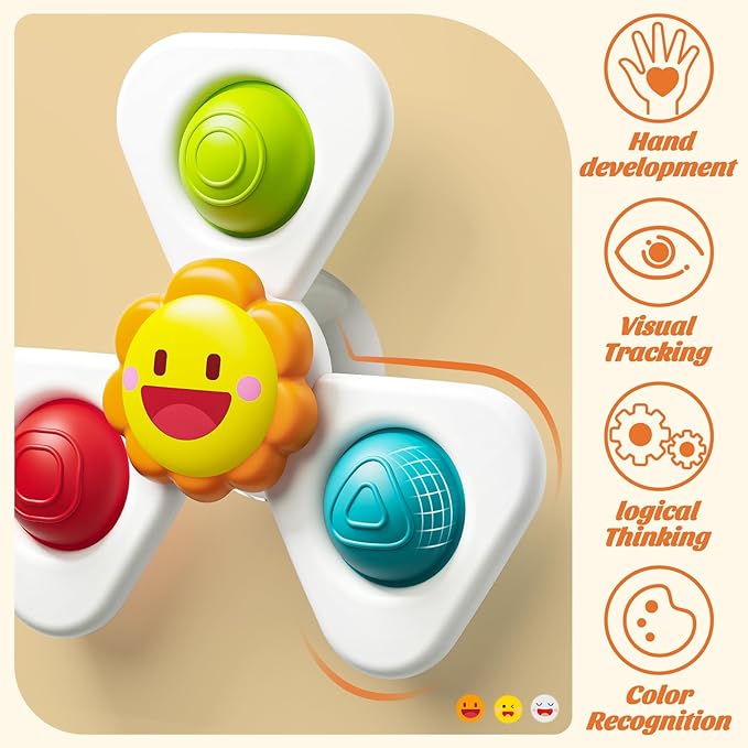 SpringFlower Baby Toys, Suction Cup Spinner Toys for 6 12 18 Months Toddlers, Birthday Baby Gifts Sensory Toys Bath Toys Travel Table Toy