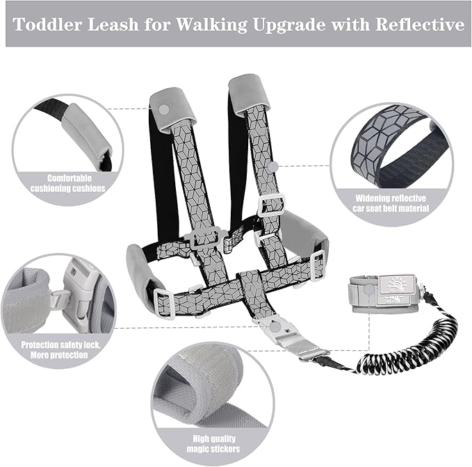 Toddler Leash for Walking, Toddler Safety Harnesses Leashes, Safety Harness with Lock for Kids, Anti Lost Wrist Link for Toddlers ,Upgrade with Reflective Tape Liner(6.5ft)for Kids