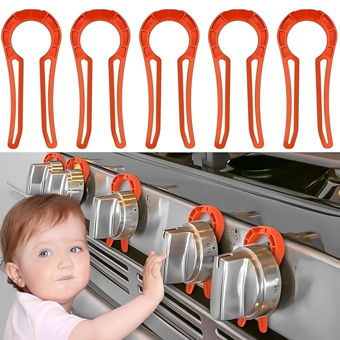 Stove Stoppaz Gas Stove Knob Locks Protecting Kids and Pets; Oven Stove Knob Locks for Child Safety (5 Pack, Red)