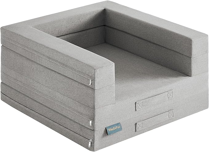 Travel Toddler Bed, 3-in-1 Convertible Sofa Bed for Toddler Portable Floor Beds, Flip Open Sofa Lounger for Girls and Boys, Made with High-Density Foam and Washable Cover,Ash