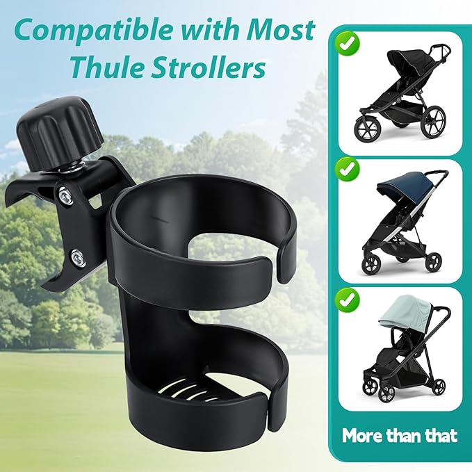 Stroller Cup Holder Compatible with Thule,360° Rotatable Stroller Accessories with Large Caliber,Black