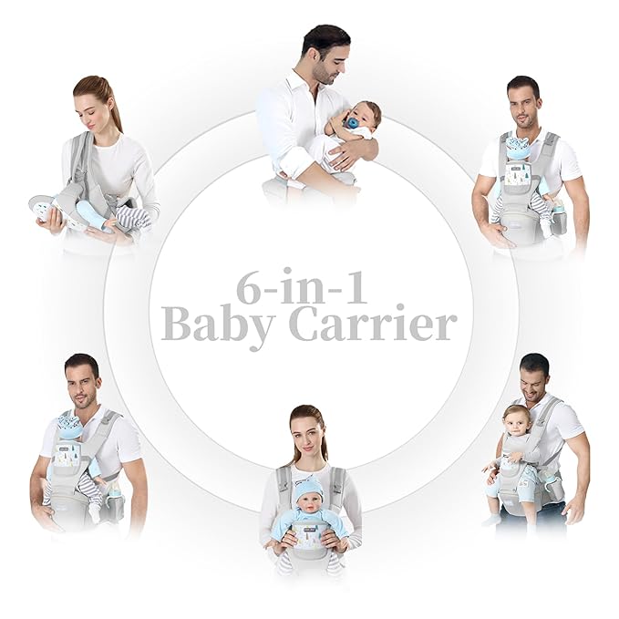 Baby Carrier Newborn to Toddler - Debark Baby Carrier with Hip Seat, 6-in-1 Adjustable Detachable Ergonomic Infant Carrier for Babies from 0-36 Months, Ideal for Baby Travel Essentials (Grey)