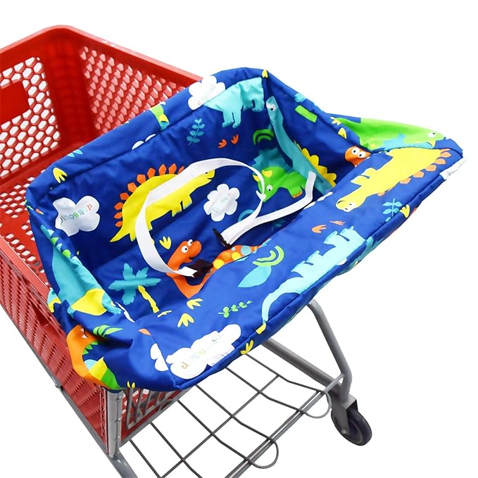 Portable Shopping Cart Cover, High Chair and Grocery Cart Covers for Babies, Kids, Infants & Toddlers, Attached Carry Bag (Simple Dinosaur)
