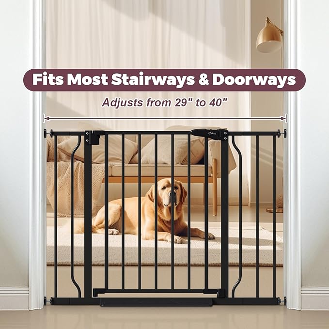 29"-40" Baby Gate for Stairs, Auto Close Stroller Friendly Dog Gate Indoor for Doorways, Pressure Mounted Baby Gate, Easy Walk Through Gate for Children & Pets, Black