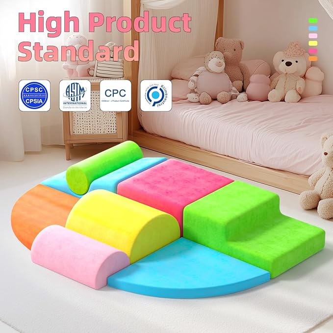 8 Piece Toddler Climbing Blocks,Soft Play Climbing Toys Indoor for Toddlers Ideal Crawling and Exploration Play Set for Baby Gym/Toddler Playground (Rainbow Color, 8pcs)