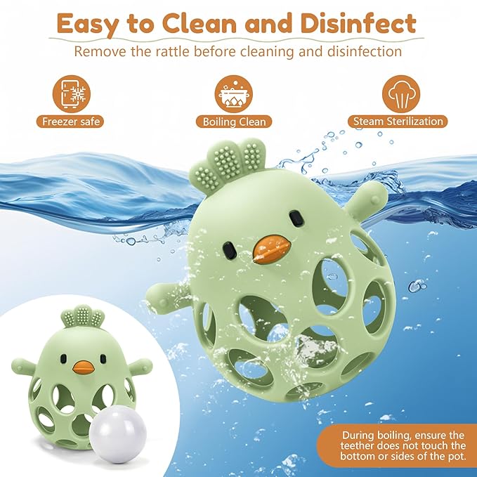 MCGMITT Baby Teething Toys for 3-6 Months, Easy Grasp Silicone Infant Rattle Teether Toy for 0-12 Months, BPA-Free Food Grade Baby Montessori Sensory Toys, Soft Infant Chew Toys for Teething Relief