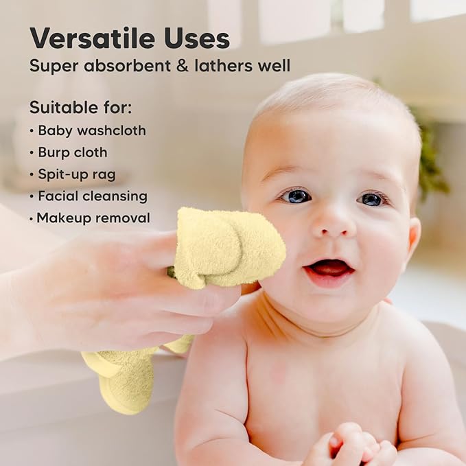 6-Pack Soft Baby Washcloths, Viscose from Bamboo - Kids, Newborn Bath Towels, Infant Shower, Toddler Reusable Face Towel, Gentle on Skin, Face Wash Cloths for Babies, 10x10 (Sunshine)
