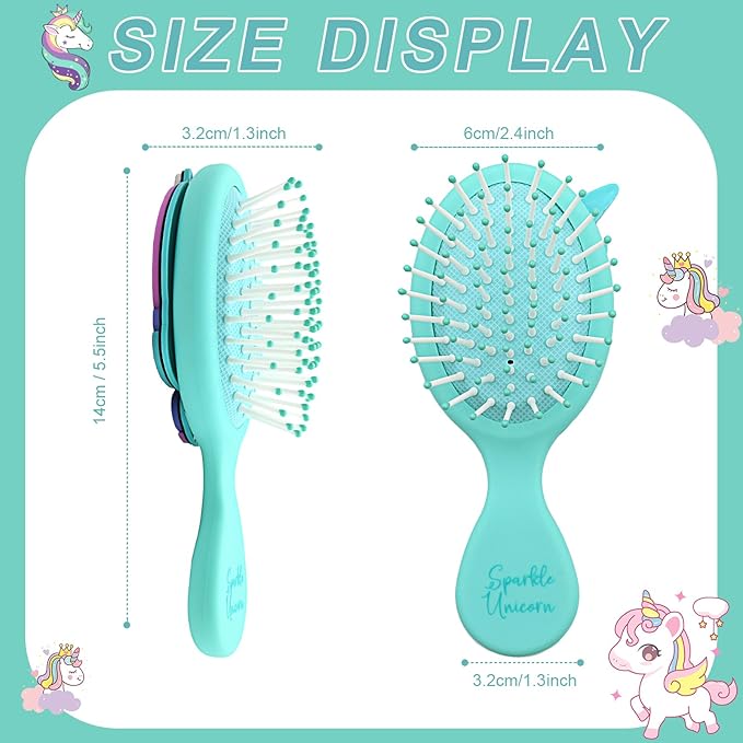Toddler Hair Brush - Mini Hair Brush for Kids - Travel Brush for Boys and Girls - Unicorn Brush with Air Cushion - Blue